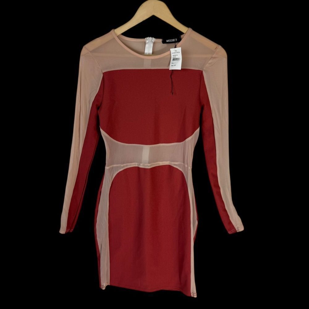 Missguided NWT Women's Red/Flesh Mesh Panel Bodycon Mini Dress Sz 6